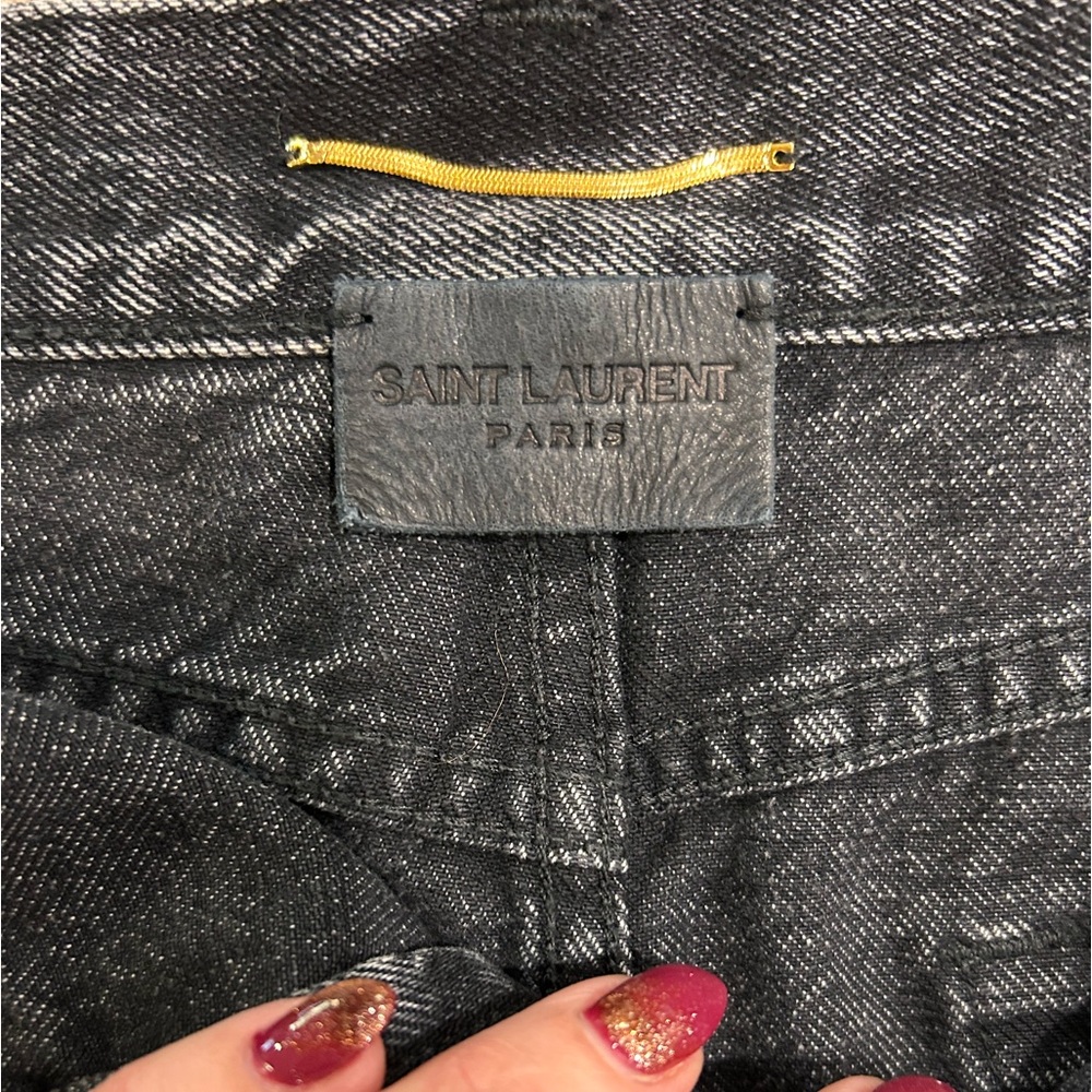 Saint Laurent Black Washed Denim Mini Skirt - Picture 2 of 12